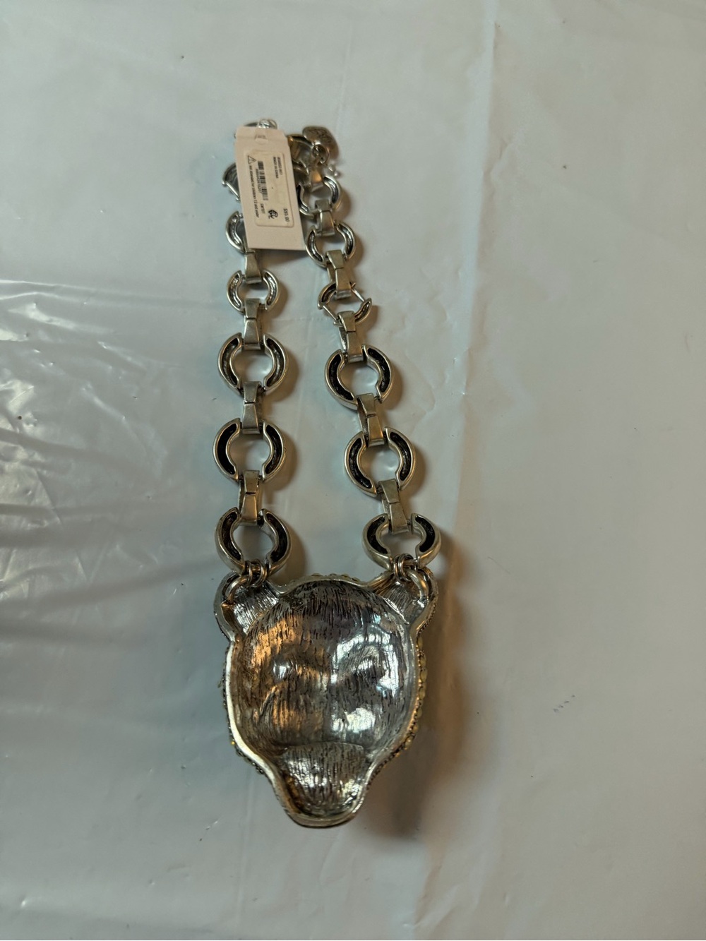 Betsey Johnson Gold Tone Leopard Head Necklace with Teal Eyes - Picture 5 of 6